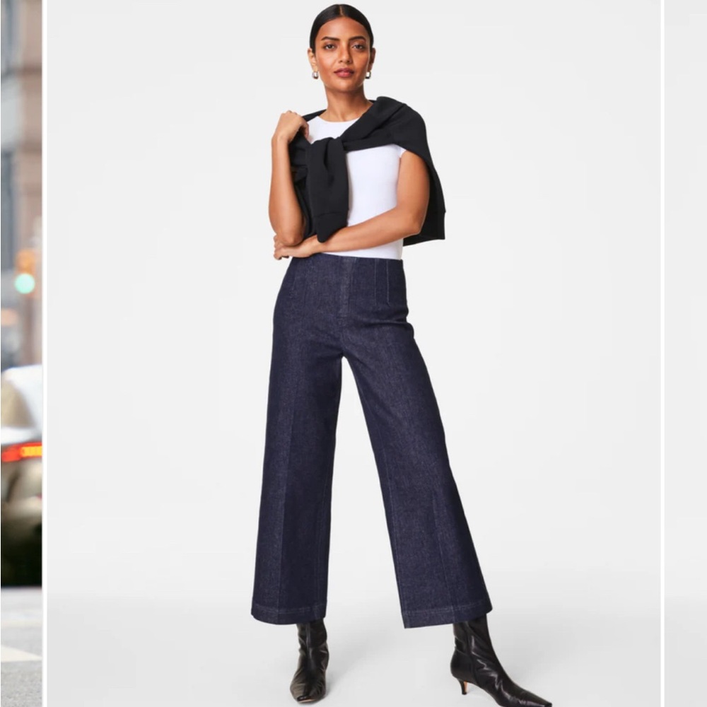 SPANX Dark Blue Cropped Wide Leg Jeans